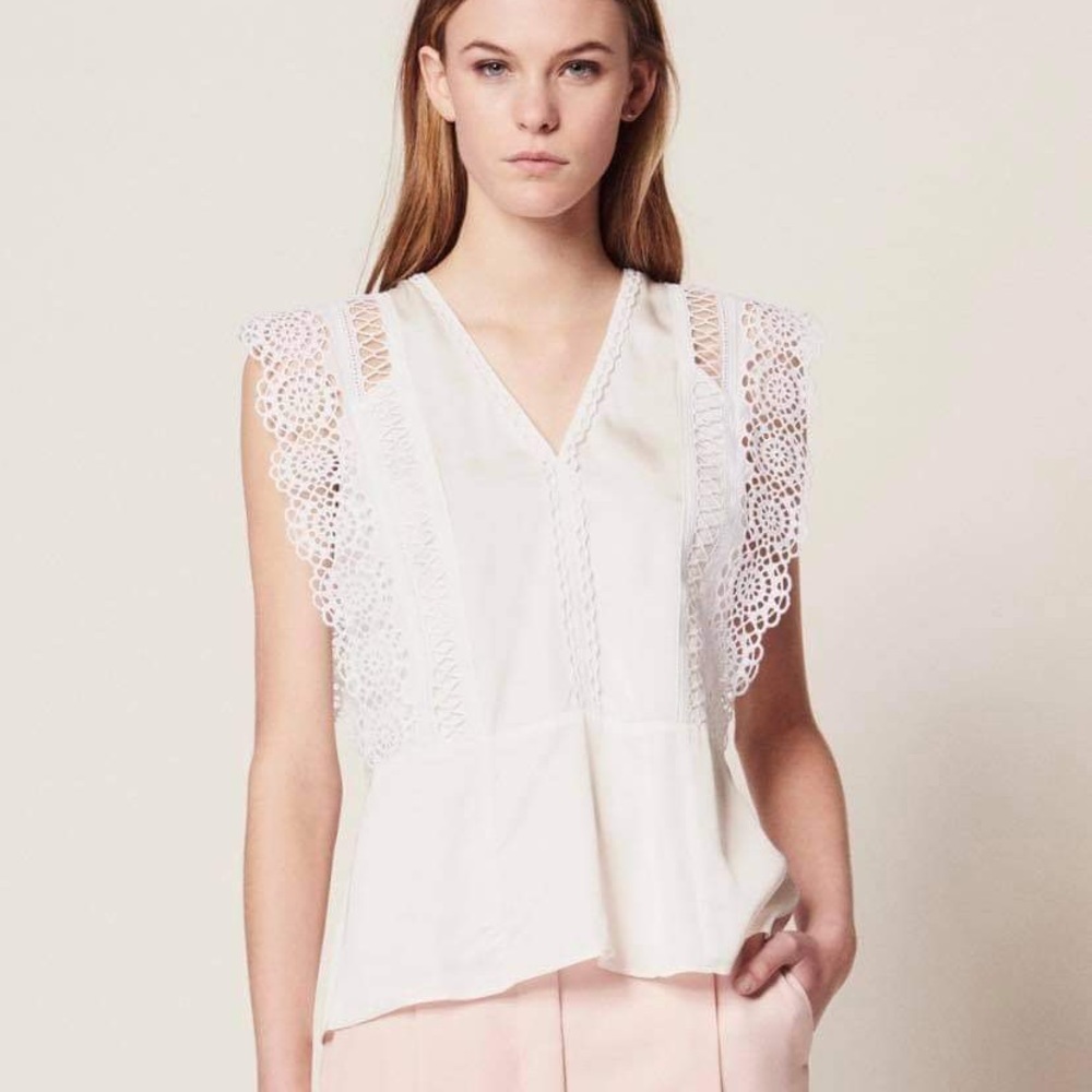 Sandro Cotton and Satin Top